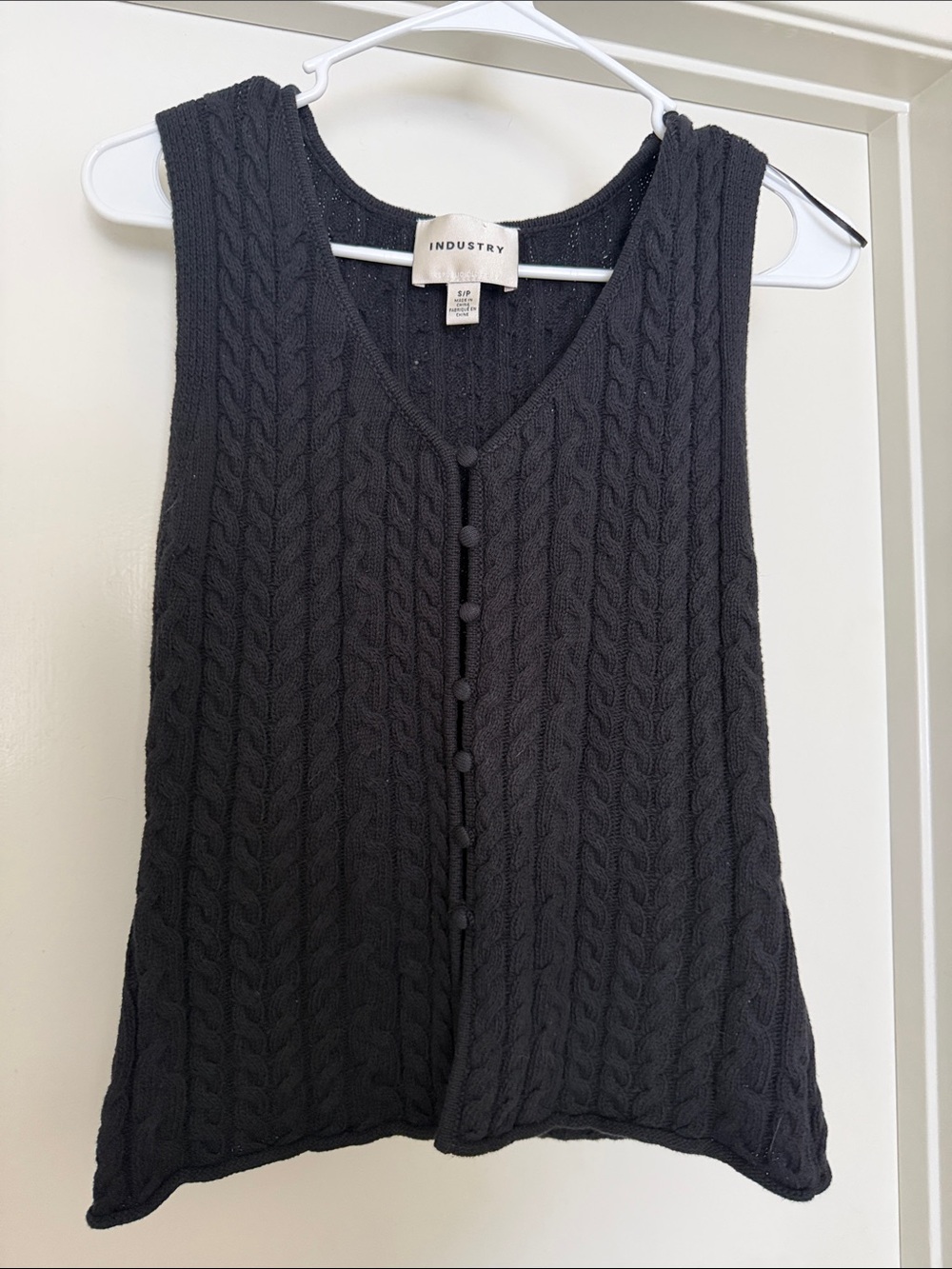Black Cable-Knit Button-Front Sleeveless Tank